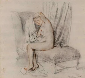 Nude Woman Removing Her Shirt, ca 1717