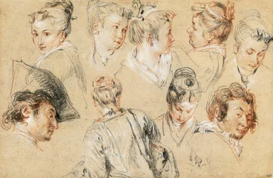 Study of heads, drawing by Jean-Antoine Watteau