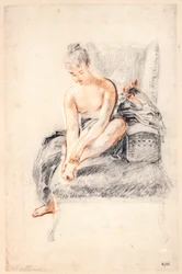 Young woman, nude, holding one foot in her hands, 1716-18