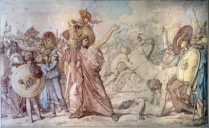 Romulus brings to the Temple of Jupiter the weapons of Acron he has just beaten - Painting by Jean Auguste Dominique Ingres (1780 - 1867) - Paris, Ecole des Beaux Arts