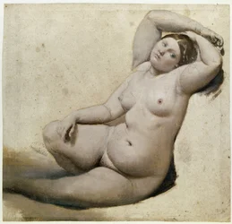Study for the Turkish Bath: The Woman with the Three Arms - Painting by Jean Auguste Dominique Ingres (1780-1867), oil on paper, 25 x 26 cm, circa 1860. Montauban, Musée Ingres