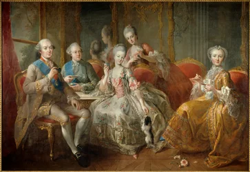 The Family of the Duke of Penthievre in 1768 or La Tasse de Chocolat: reunited portraits of the Duke of Penthievre, of his son the Prince of Lamballe, of the Princess of Lamballe, of his daughter Mademoiselle de Penthi