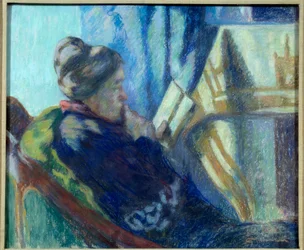 Old Woman Reading a Book in Her Chair