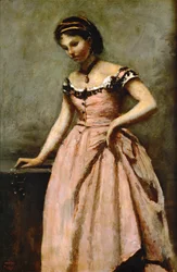 Girl in Pink Dress with Roses and a Pearl