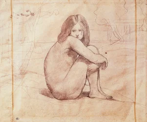 Naked girl sitting, drawing by Jean-Baptiste-Camille Corot (1796-1875)