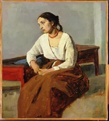 Seated Woman in Brown Skirt