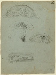Standing Figure in a Niche and Studies for the Ugolino Group (recto); Red-Robed Prelate in a Crowd (verso)