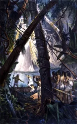 Goyana Indians in the Amazonian Forest. Lithography 1839