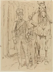 A French Hussar Leading a Horse