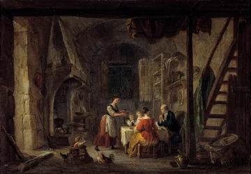 The Benedicite Scene of meal in a family of peasants, the prayer