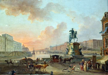View of the Monnaie, the Pont Royal and the Louvre from the Pont Neuf around 1775