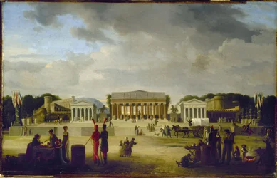 View of the grand theater erected on Place de la Concorde for the Peace Festival, 18 Brumaire, Year X (November 9, 1801)