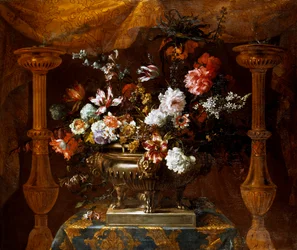 Still Life with Flowers in a Silver Vase with Perfume Burners, c.1690-99