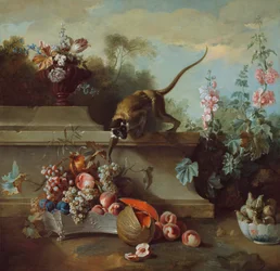 Still Life with Monkey, Fruits, and Flowers, 1724
