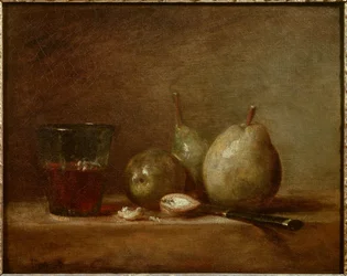 Pears, Nuts and Glass of Wine. Still Life