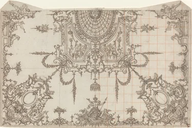 An Elaborate Ceiling with Trellises and Seated Figures