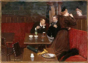 Three figures in a café