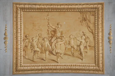 Faux Gilded Relief, with Bacchus Astride a Barrel, Surrounded by Some Dancing Cherubs
