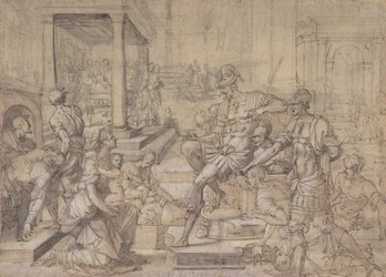 Amya Petitioning Faustus for the Custody of Saint Mamas, ca. 1543