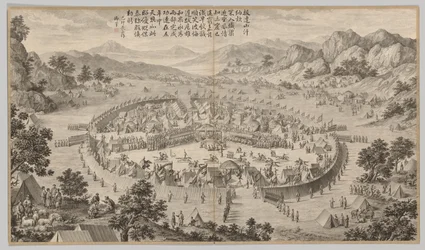 Khan of Bada Shan Presenting Tribute: from Battle Scenes of the Quelling of Rebellions