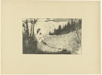 Saint Agnes Sitting on Rock in Landscape Sainte-Agnes L