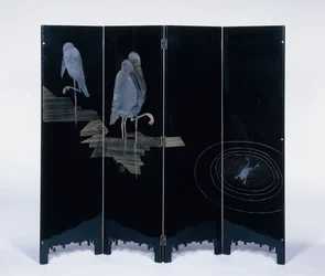 Three Storks and a Frog in a Pond, c.1930