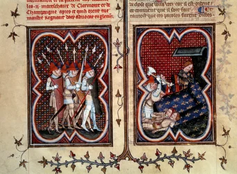 The marshals Robert de Clermont and Jean de Conflans were murdered by Étienne Marcel (1315-1358) and his men in the room of the Dauphin Charles, future Charles V, at the Palais de la Cité on February 22