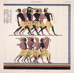 Interpretation of the frescoes at Ibsambul depicting Nubian slaves, from "Monuments de l