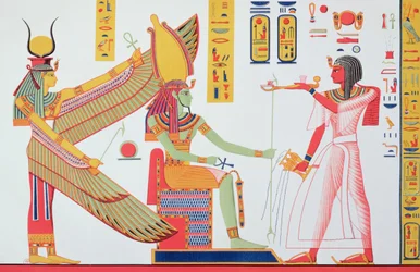 Ramesses IV (1153-1147 BC) Offering Incense to Isis and Amon-Re, Seated on a Throne, Copy of a Wall Painting from His Tomb in the Valley of the Kings, Plate 260 from Monuments d