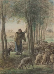 A Shepherdess and Her Flock in the Shade of Trees