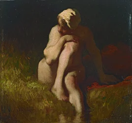 Naked Peasant Girl Sitting on the Bank of a Stream