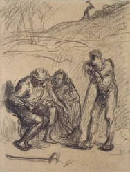 Three Peasants Resting, One Leaning on a Spade, c1850-1851