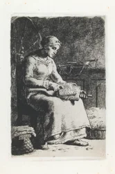 Woman Carding Wool
