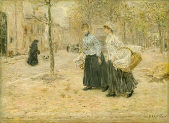 Two Washerwomen Crossing a Small Park in Paris