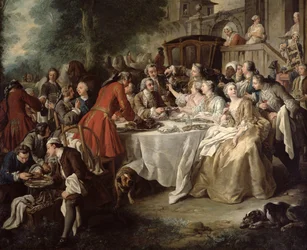 The Hunt Lunch, detail of the diners, 1737
