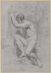 Seated Male Nude with a Stick, Turned to the Left
