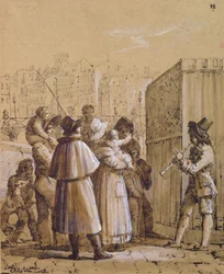 Spectators Watching a Pulcinella Show Near the Pont des Arts in Paris