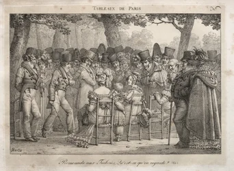 Scenes of Paris: Promenade in the Tuileries. What are they looking at?