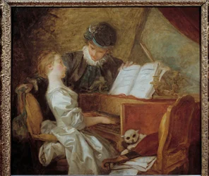 La lecon de musique. Painting by Jean-Honore Fragonard (1732-1806)