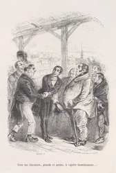All voters, big and small, gather to humbly coax each other... from the Little Miseries of..., 1843