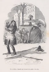 He gets up, covered from head to toe in snow, from the Little Miseries of Human Life, 1843