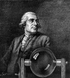 Portrait of Joseph de Montgolfier (1740-1810), French industrialist, inventor of the hot air balloon. (From the portrait of Boissieu, at the Musee de Lyon). Engraving in 