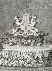Two Cupids holding a lyre, a fountain at Versailles