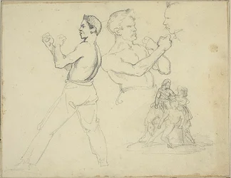 Studies of Boxers and Sketch of Horseman Attended by Two Figures