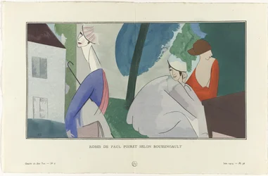 Gazette du Bon Ton, 1914 - No. 6, Pl. 56: Dresses by Paul Poiret according to Boussingault