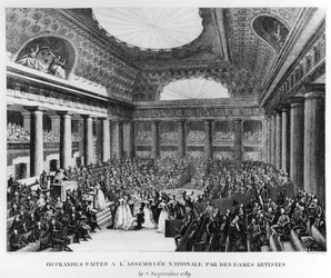 Offerings Made to the National Assembly in the Salle des Menus-Plaisirs by Women Artists, 7th September 1789, engraved by Pierre Gabriel Berthault (1737-1831)