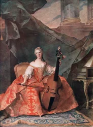 Madame Henriette de France in Court Costume Playing a Bass Viol