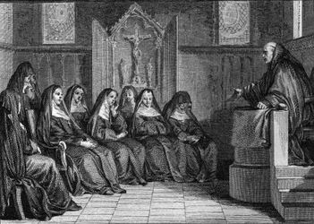 Abelard and Heloise: Pierre Abelard (1079-1142) became a monk of the abbey of Saint Denis. Engraving by Jean Michel Moreau, dit Moreau le Jeune (1741-1814)