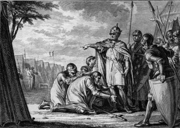 Louis I the Pious forgives his son Lothaire - Engraving by Jean Michel Moreau, dit Moreau le Jeune