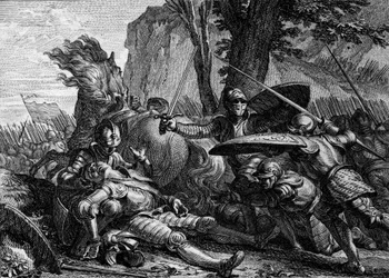 Roland Died During the Battle of Roncesvaux Between the Army of Charlemagne and That of the Saracens. 778. Engraving by Jean Michel Moreau, dit Moreau le Jeune (1741-1814)